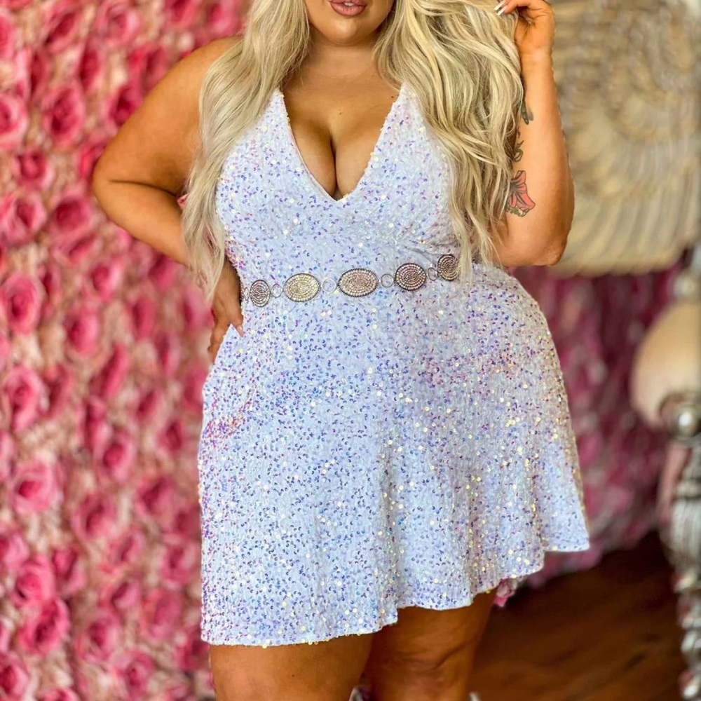 Plus Size Mini White Sequin Dress